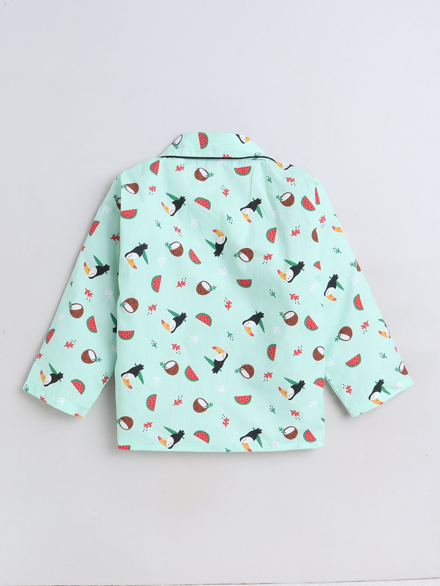 Fruits Printed Full Sleeves Lounge Wear Night Suit Set For Kids Mint