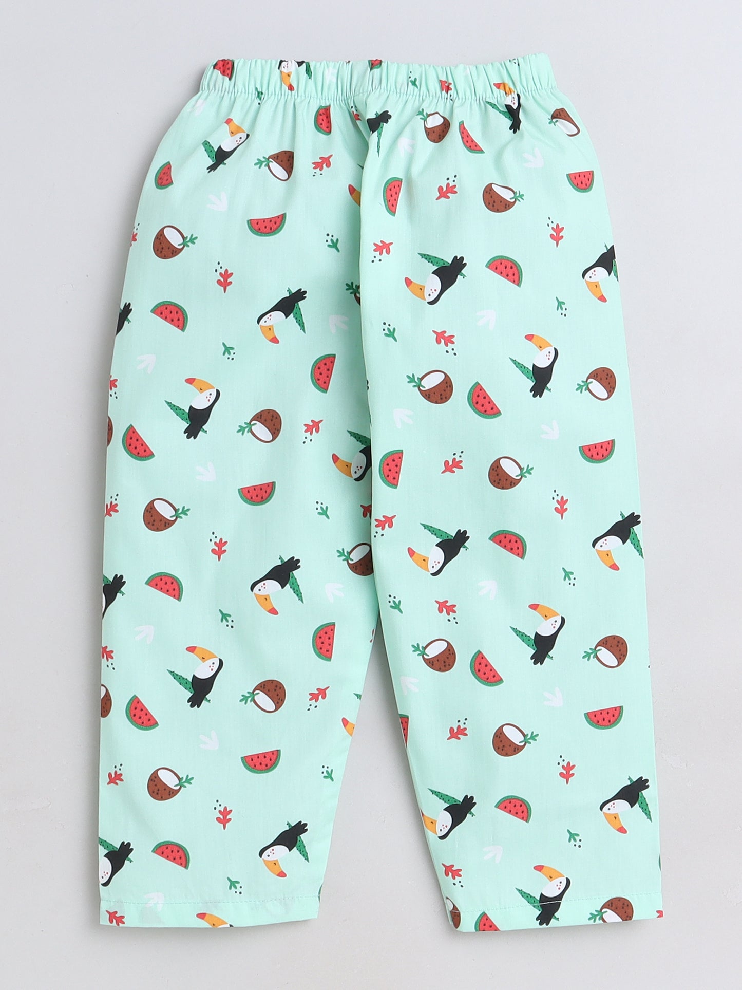 Fruits Printed Full Sleeves Lounge Wear Night Suit Set For Kids Mint