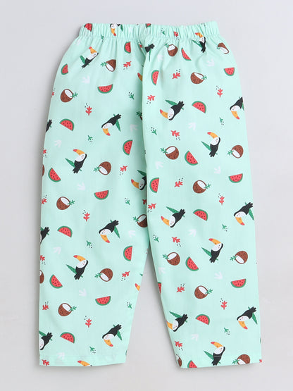 Fruits Printed Full Sleeves Lounge Wear Night Suit Set For Kids Mint