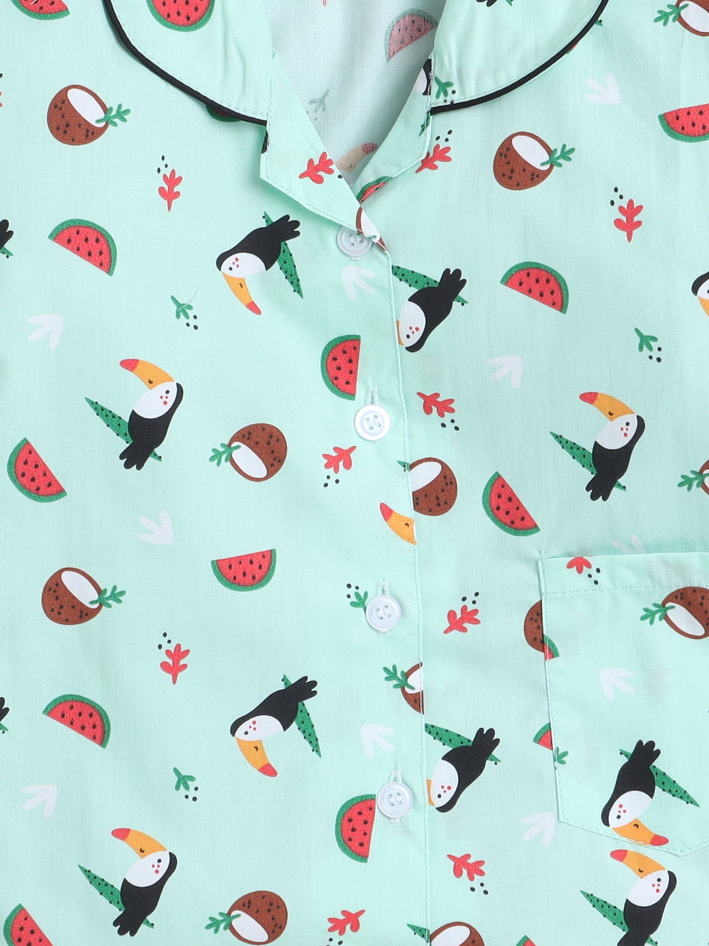 Fruits Printed Full Sleeves Lounge Wear Night Suit Set For Kids Mint