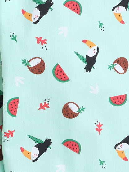 Fruits Printed Full Sleeves Lounge Wear Night Suit Set For Kids Mint