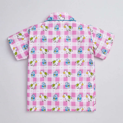 Cow Printed Half Sleeves Top and Shorts Set Night Suit Set For Kids Pink