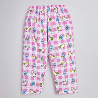 Cow Printed Half Sleeves Top and Shorts Set Night Suit Set For Kids Pink
