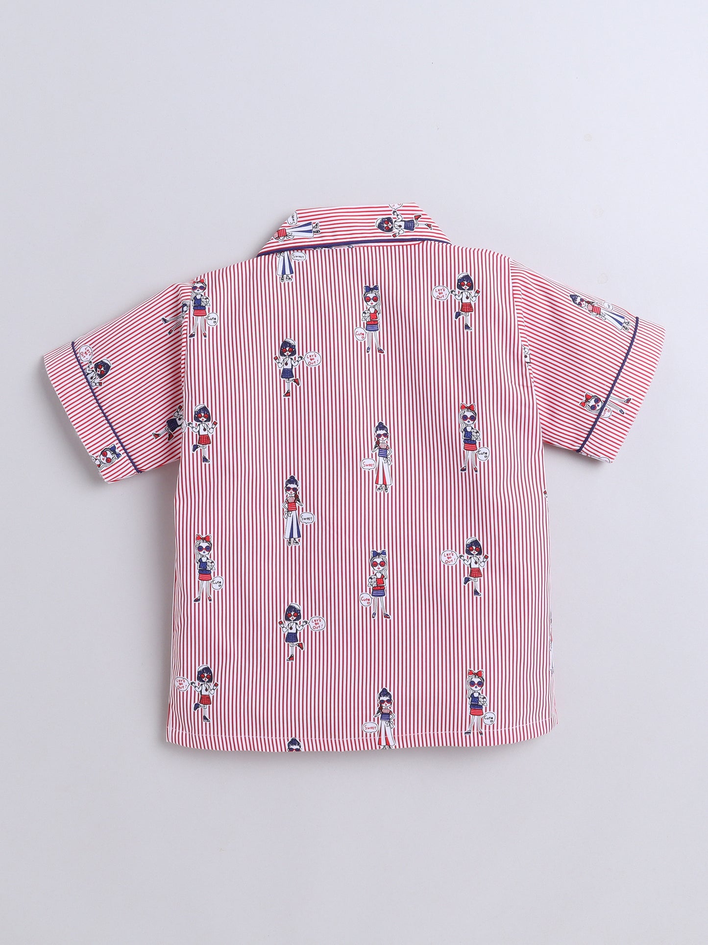 Girl Printed Cotton Half Sleeves Shirt and Shorts Set Night Suit Set For Kids Pink