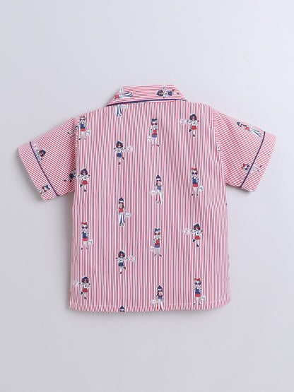 Girl Printed Cotton Half Sleeves Shirt and Shorts Set Night Suit Set For Kids Pink