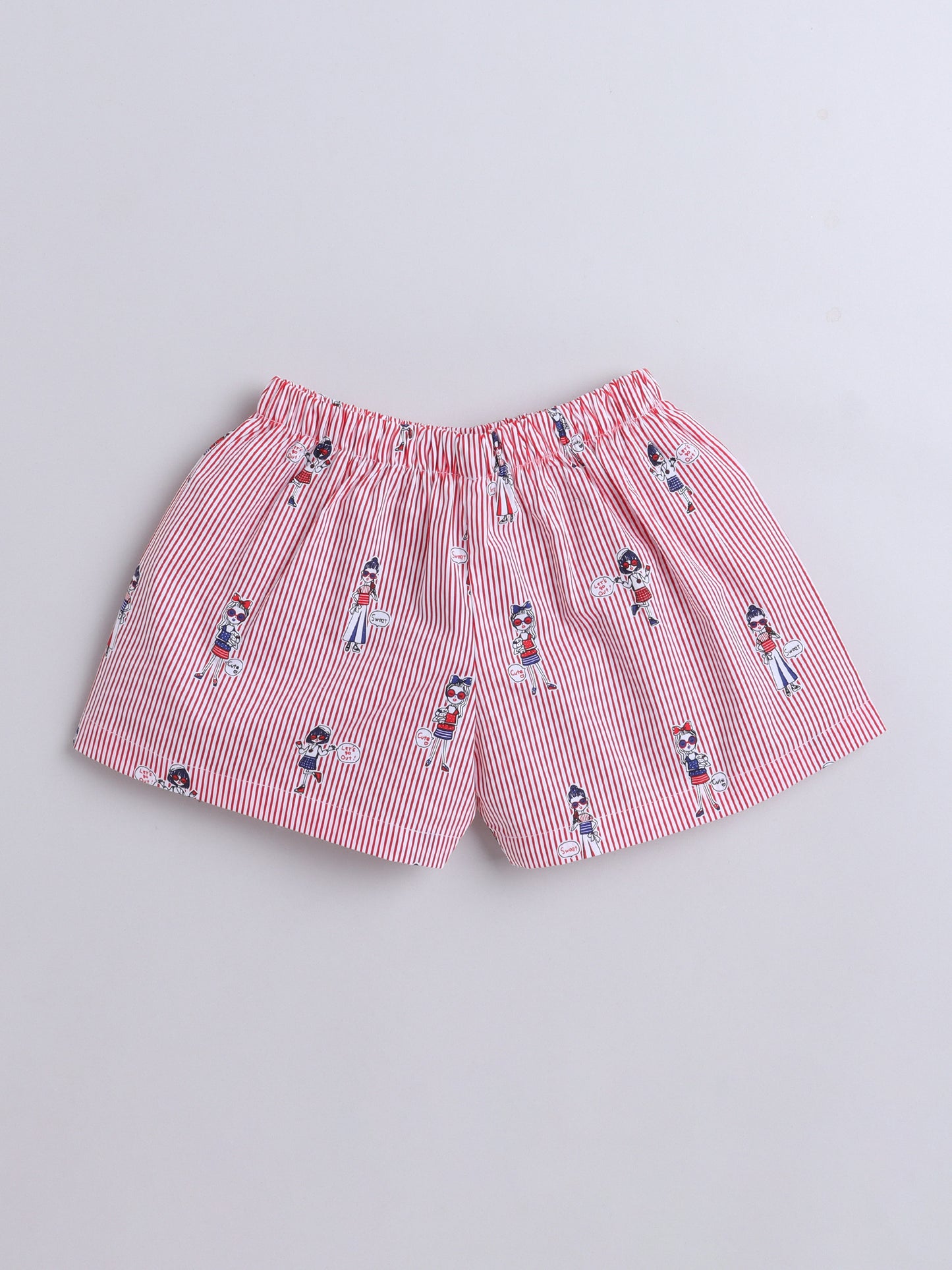 Girl Printed Cotton Half Sleeves Shirt and Shorts Set Night Suit Set For Kids Pink