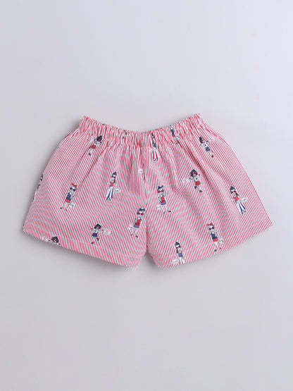 Girl Printed Cotton Half Sleeves Shirt and Shorts Set Night Suit Set For Kids Pink