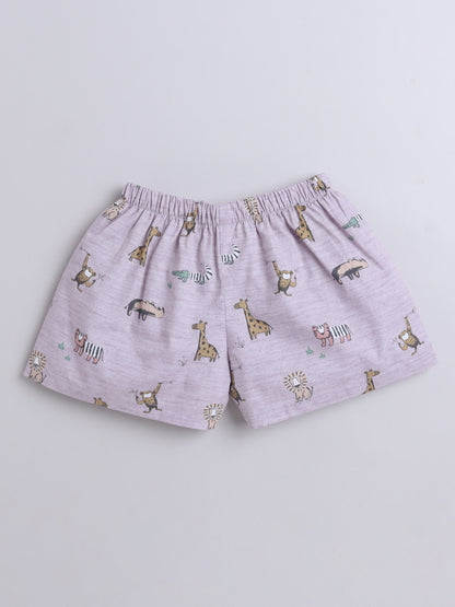 Animal Printed Cotton Half Sleeves Shirt and Shorts Set Night Suit Set For Kids Pink