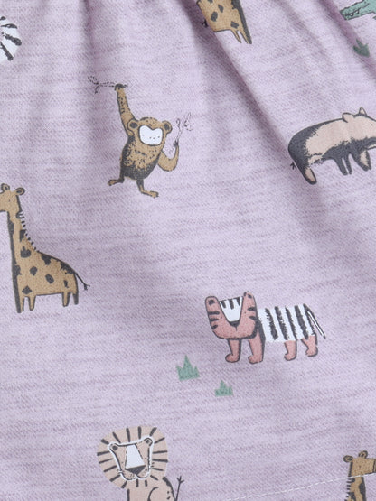 Animal Printed Cotton Half Sleeves Shirt and Shorts Set Night Suit Set For Kids Pink
