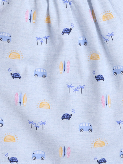 Animal Printed Cotton Half Sleeves Shirt and Shorts Set Night Suit Set For Kids Blue