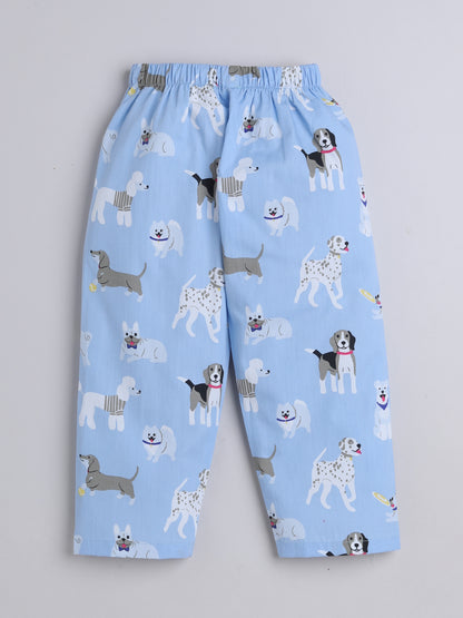 Half Sleeves Puppy Printed Night Suit Set Blue