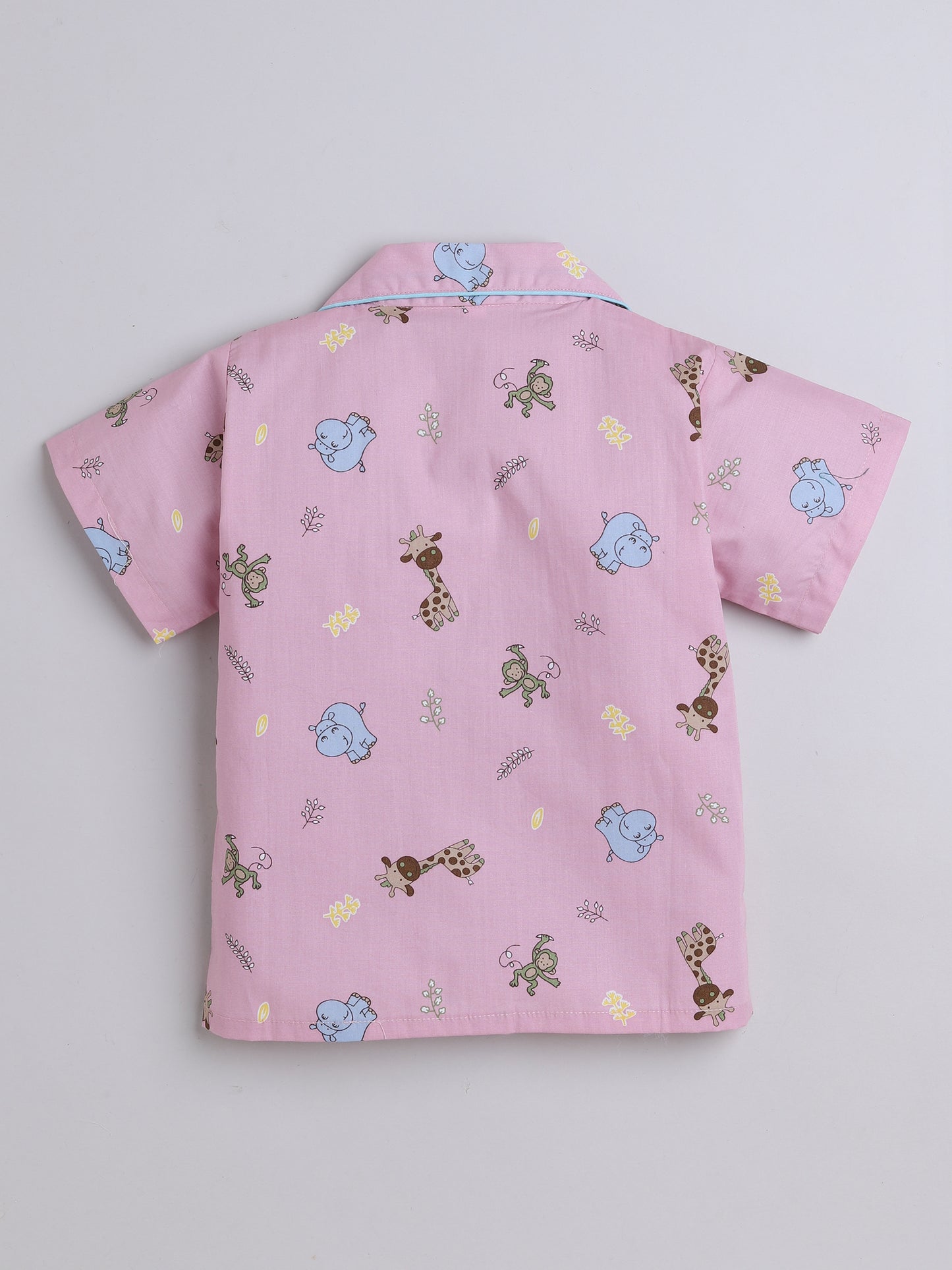 Half Sleeves Giraffe Printed Night Suit Set Pink
