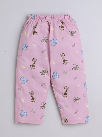 Half Sleeves Giraffe Printed Night Suit Set Pink