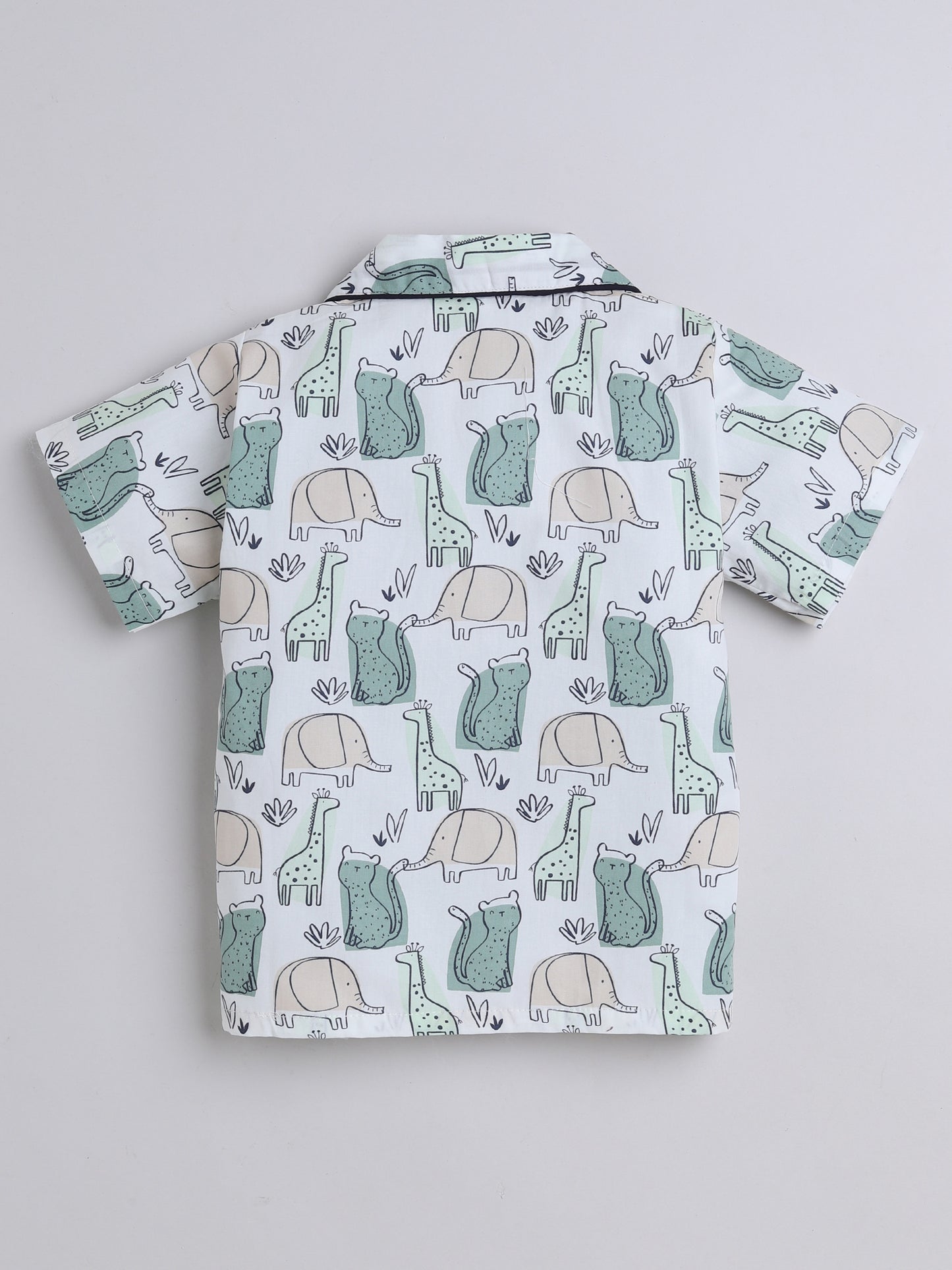 Half Sleeves Animal Printed Night Suit Set Green