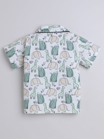 Half Sleeves Animal Printed Night Suit Set Green