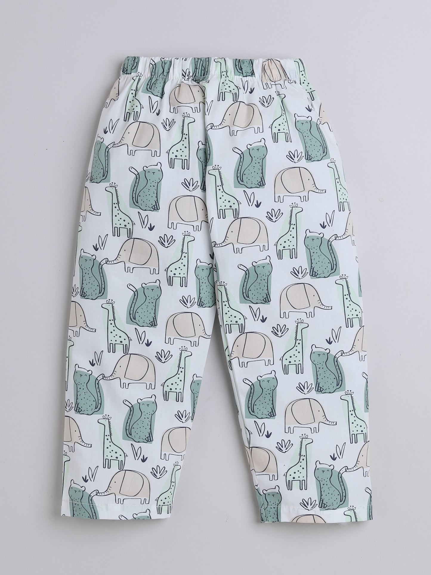 Half Sleeves Animal Printed Night Suit Set Green