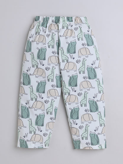 Half Sleeves Animal Printed Night Suit Set Green