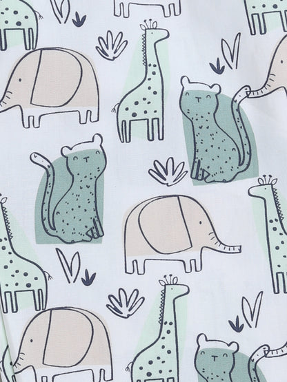 Half Sleeves Animal Printed Night Suit Set Green