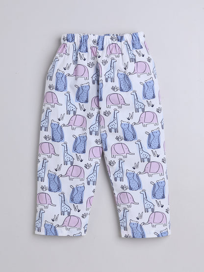 Half Sleeves Animal Printed Night Suit Set Blue-ns