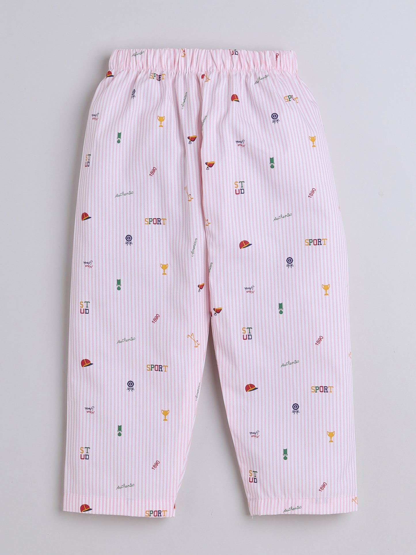 Half Sleeves Sports Printed Night Suit Set Pink