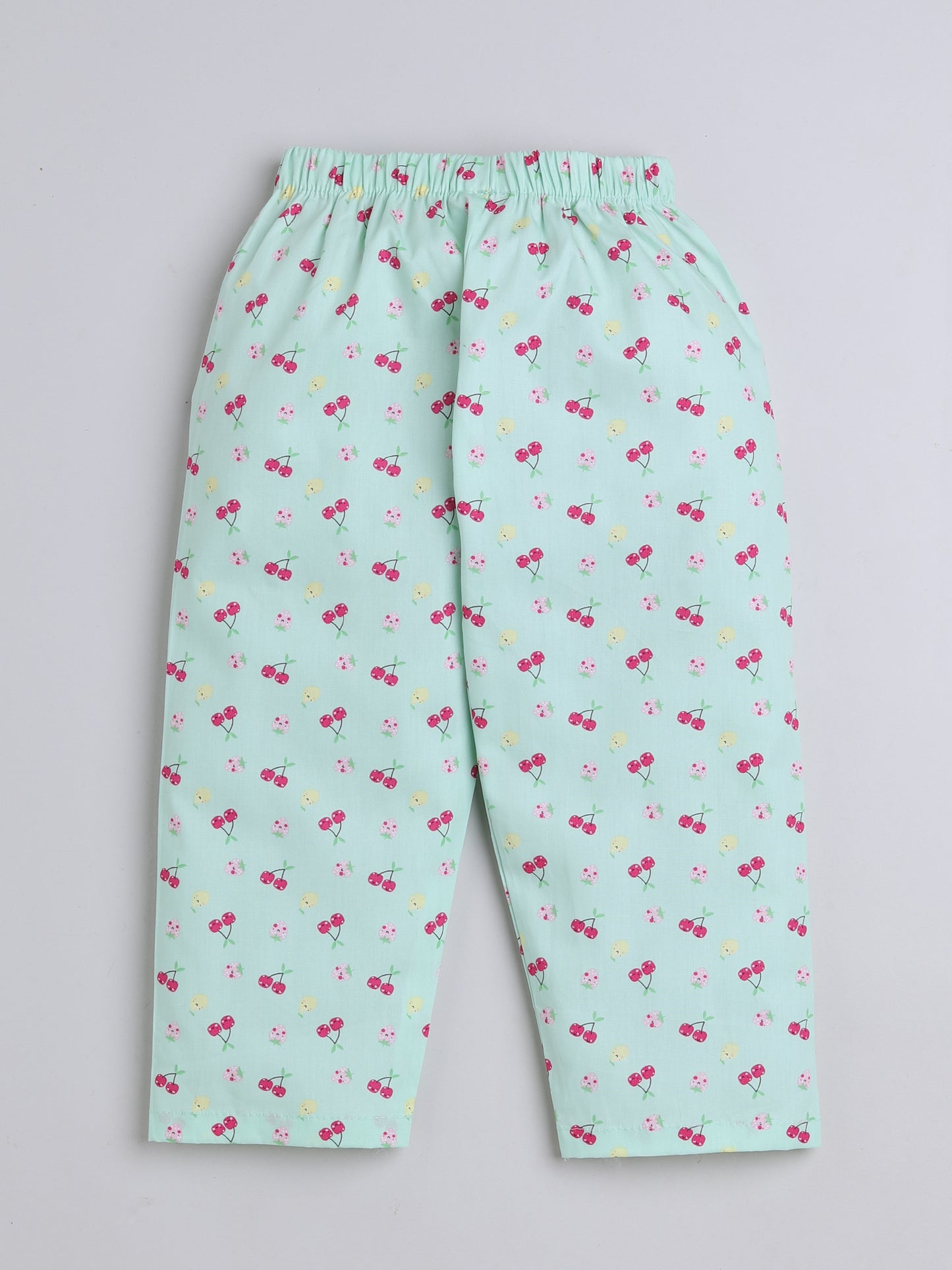 Half Sleeves Cherry Printed Night Suit Set Blue