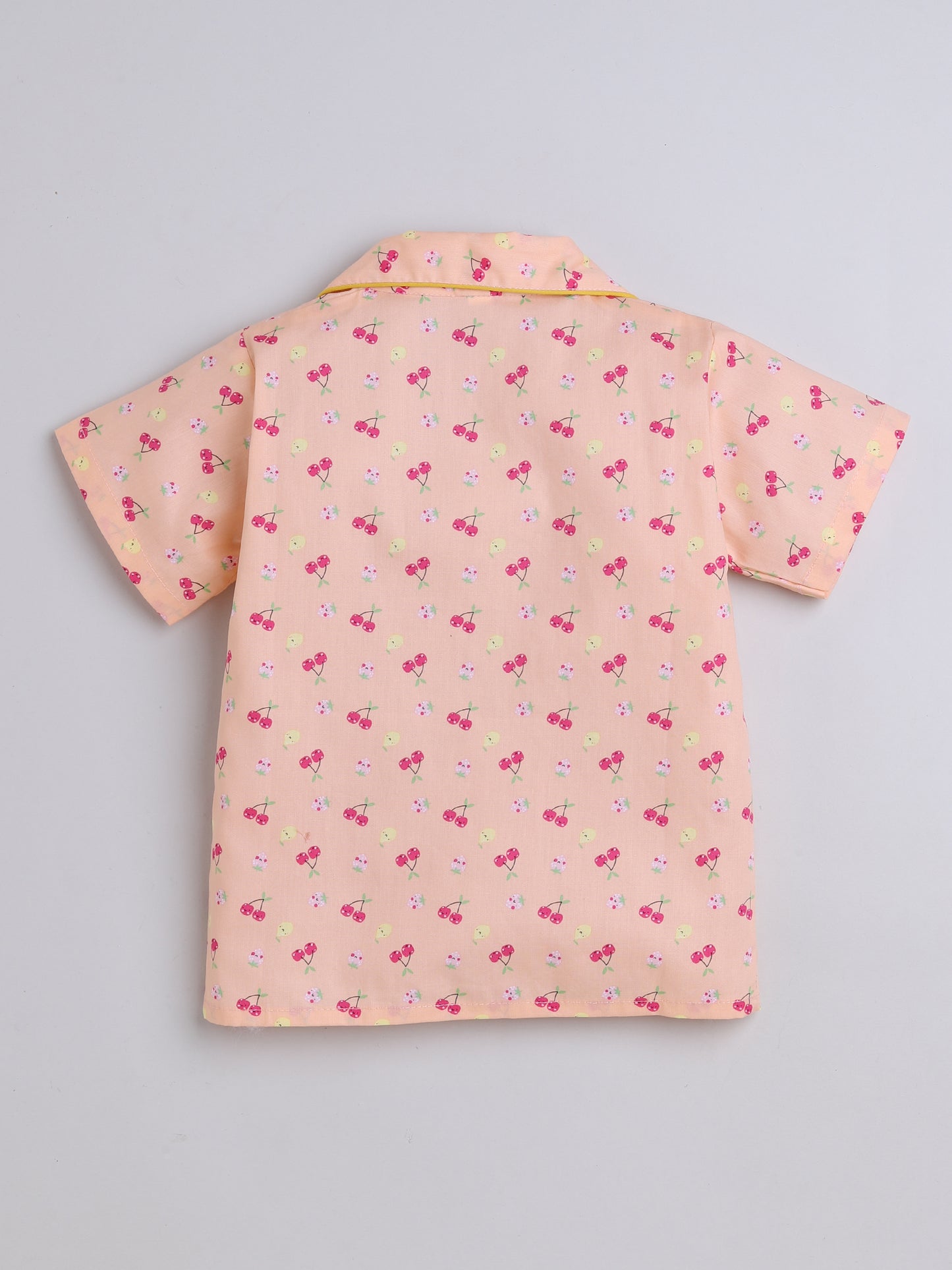 Half Sleeves Cherry Printed Night Suit Set Peach