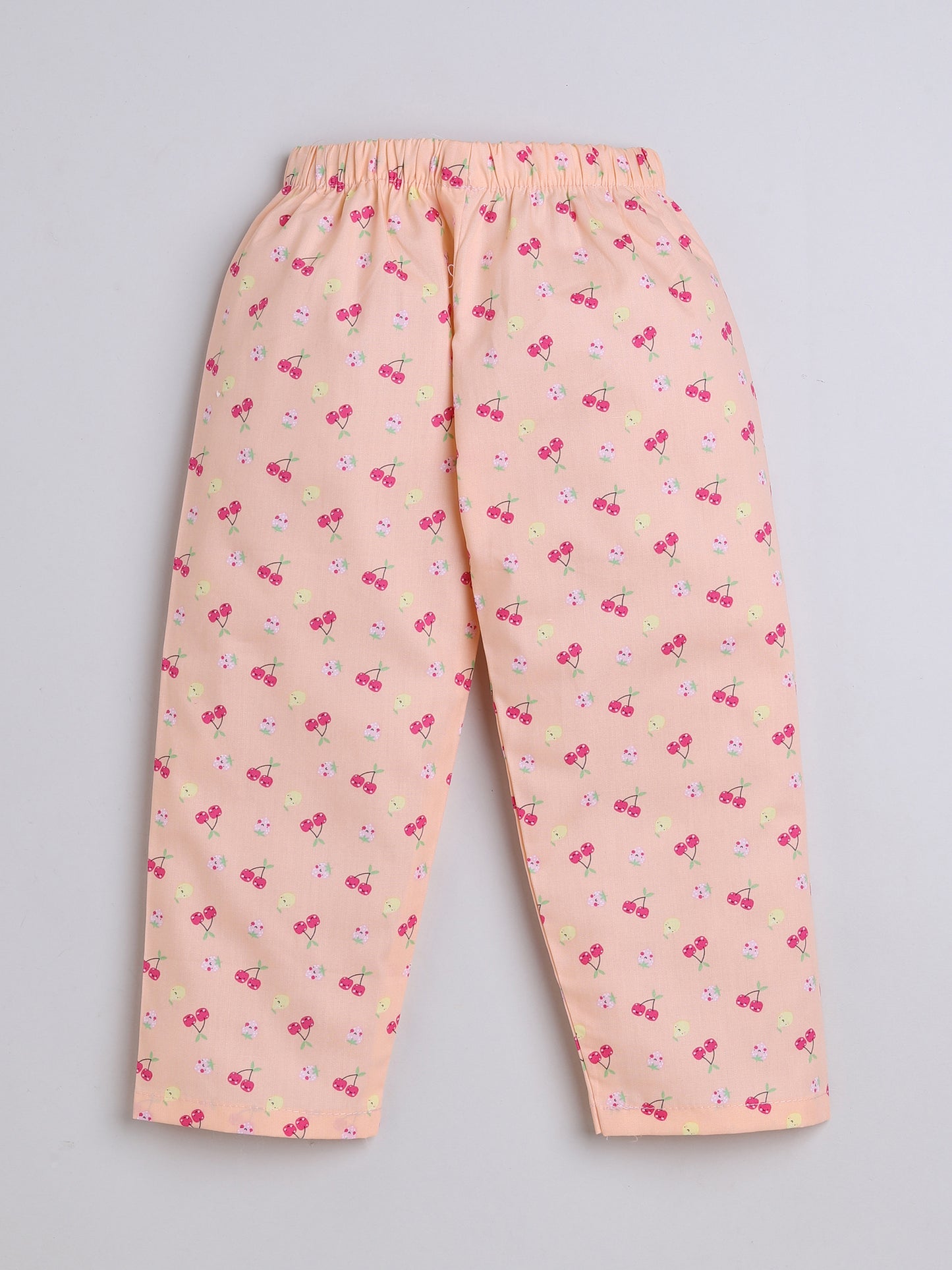 Half Sleeves Cherry Printed Night Suit Set Peach