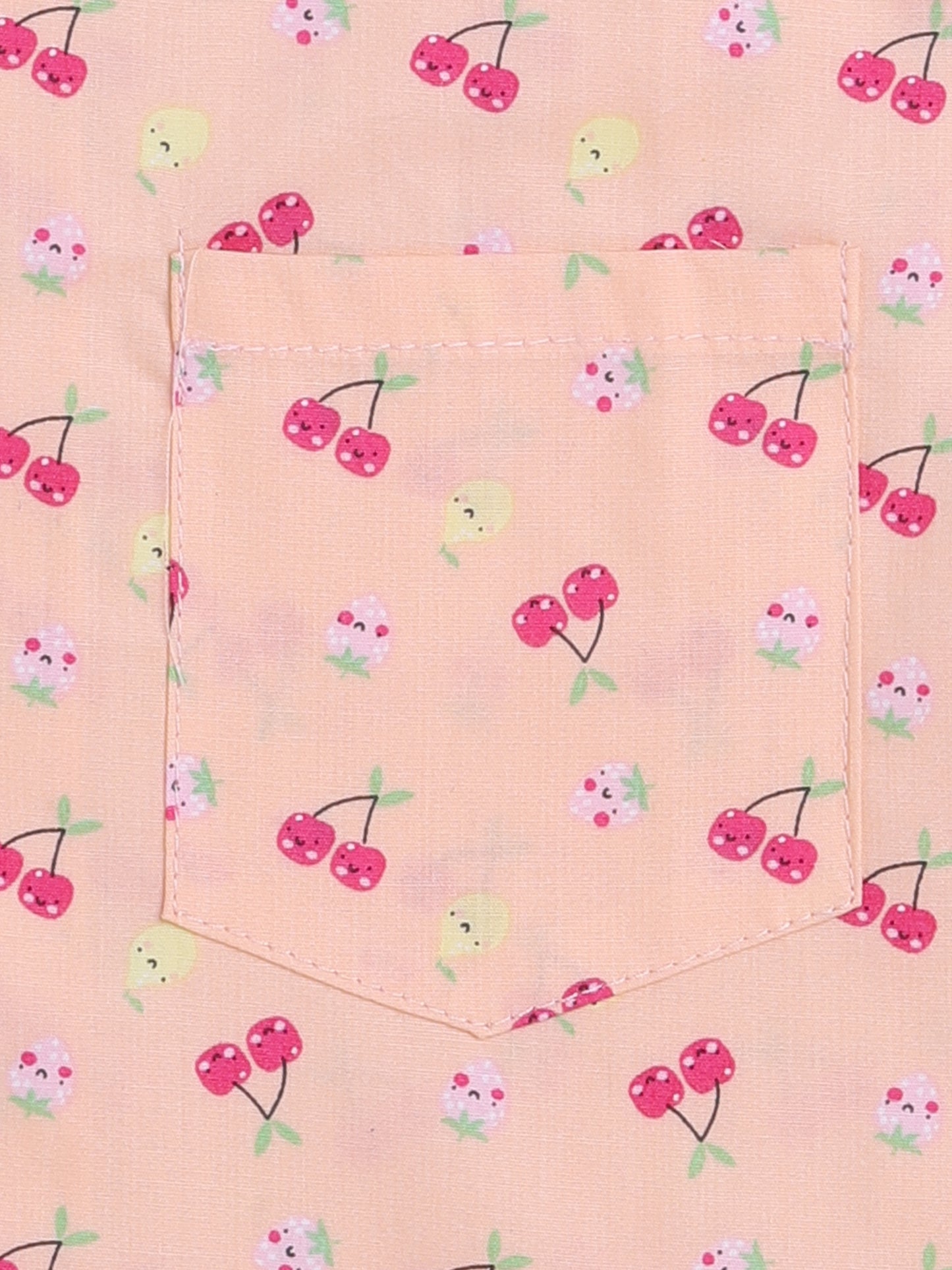 Half Sleeves Cherry Printed Night Suit Set Peach