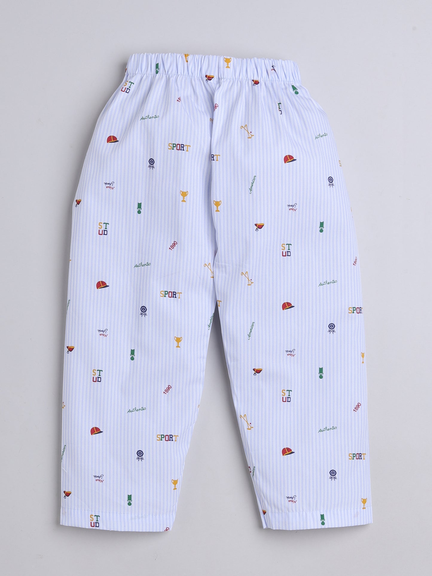 Half Sleeves Sports Printed Night Suit Set Blue