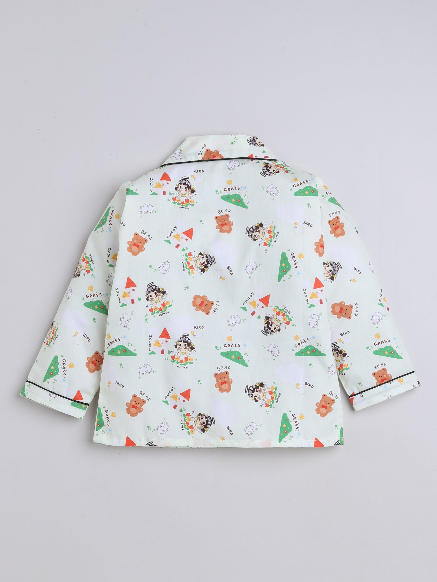 3/4 Sleeves Teddy Printed Night Suit Set Green