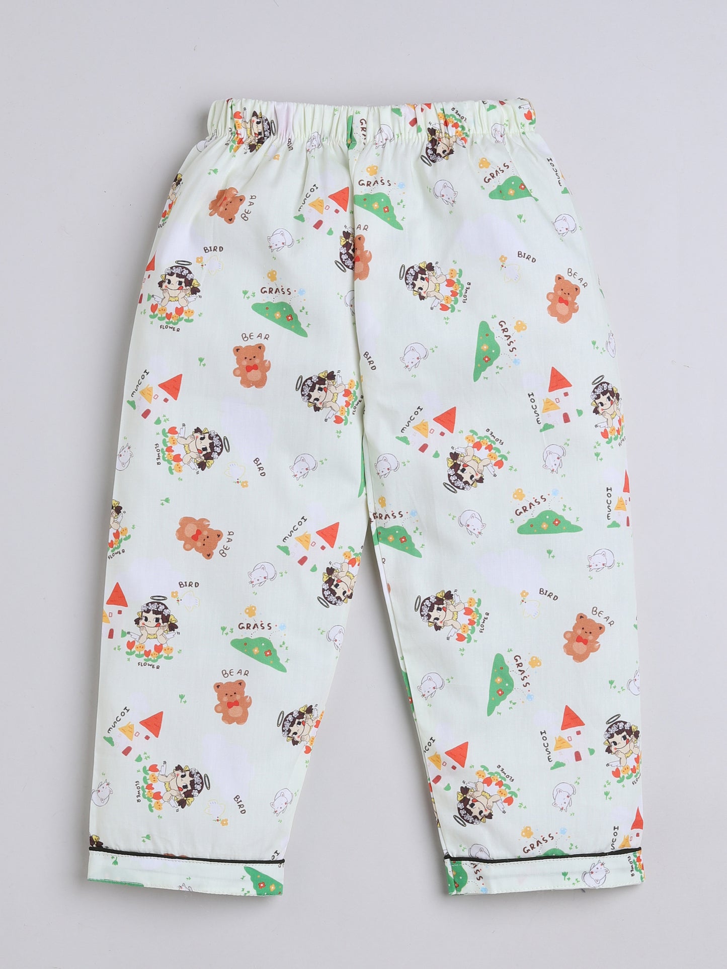 3/4 Sleeves Teddy Printed Night Suit Set Green
