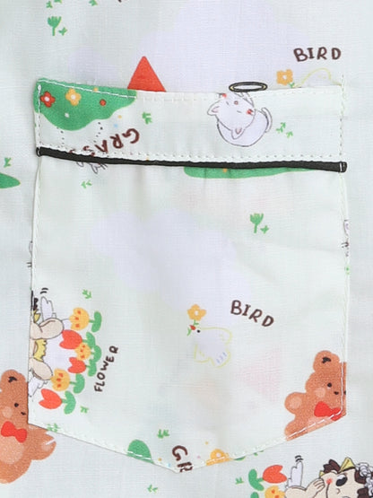 3/4 Sleeves Teddy Printed Night Suit Set Green