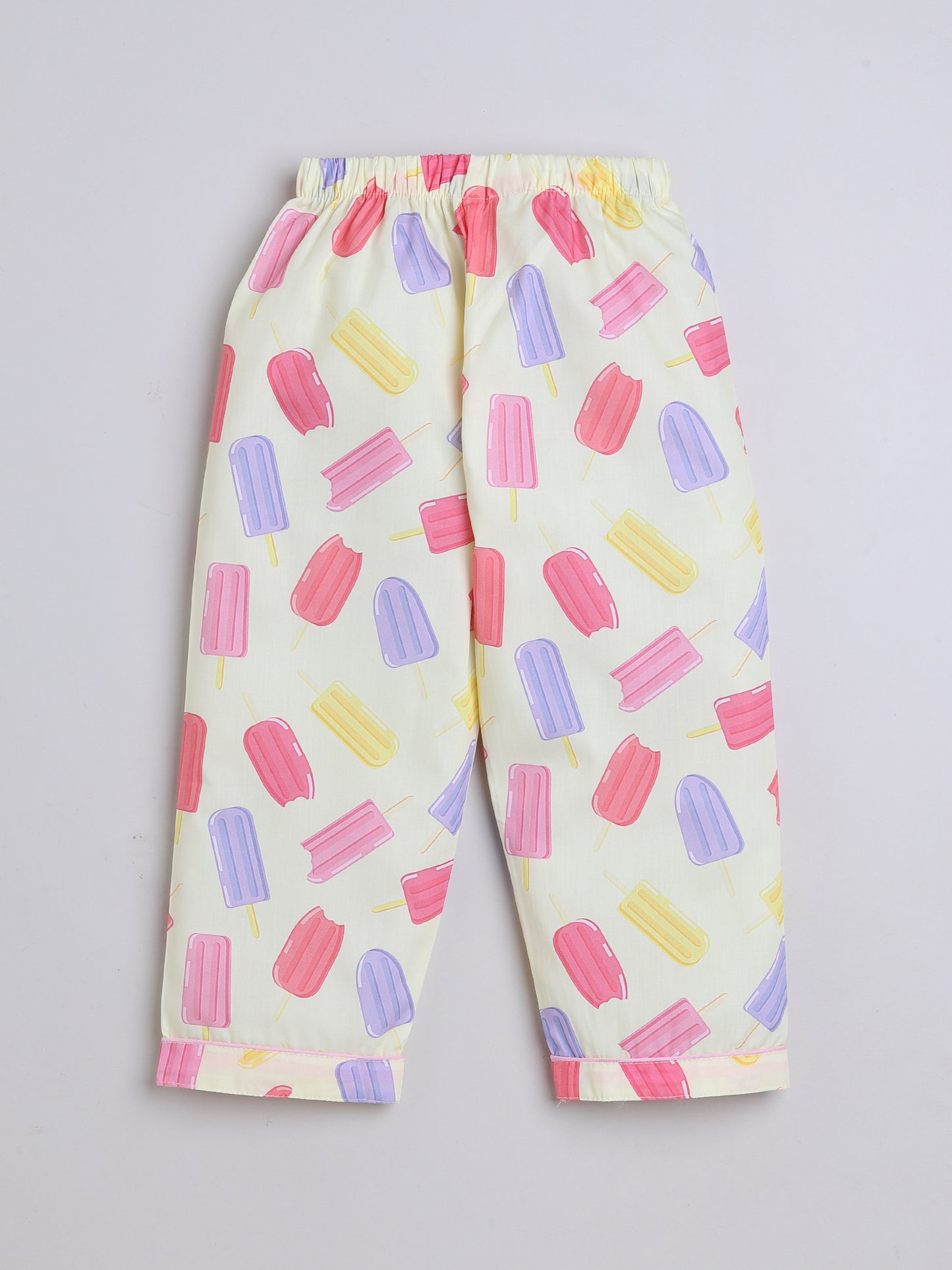 3/4 Sleeves Candy Printed Night Suit Set Off White