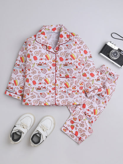 3/4 Sleeves Desert Printed Night Suit Set Beige