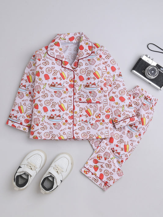 3/4 Sleeves Desert Printed Night Suit Set Beige