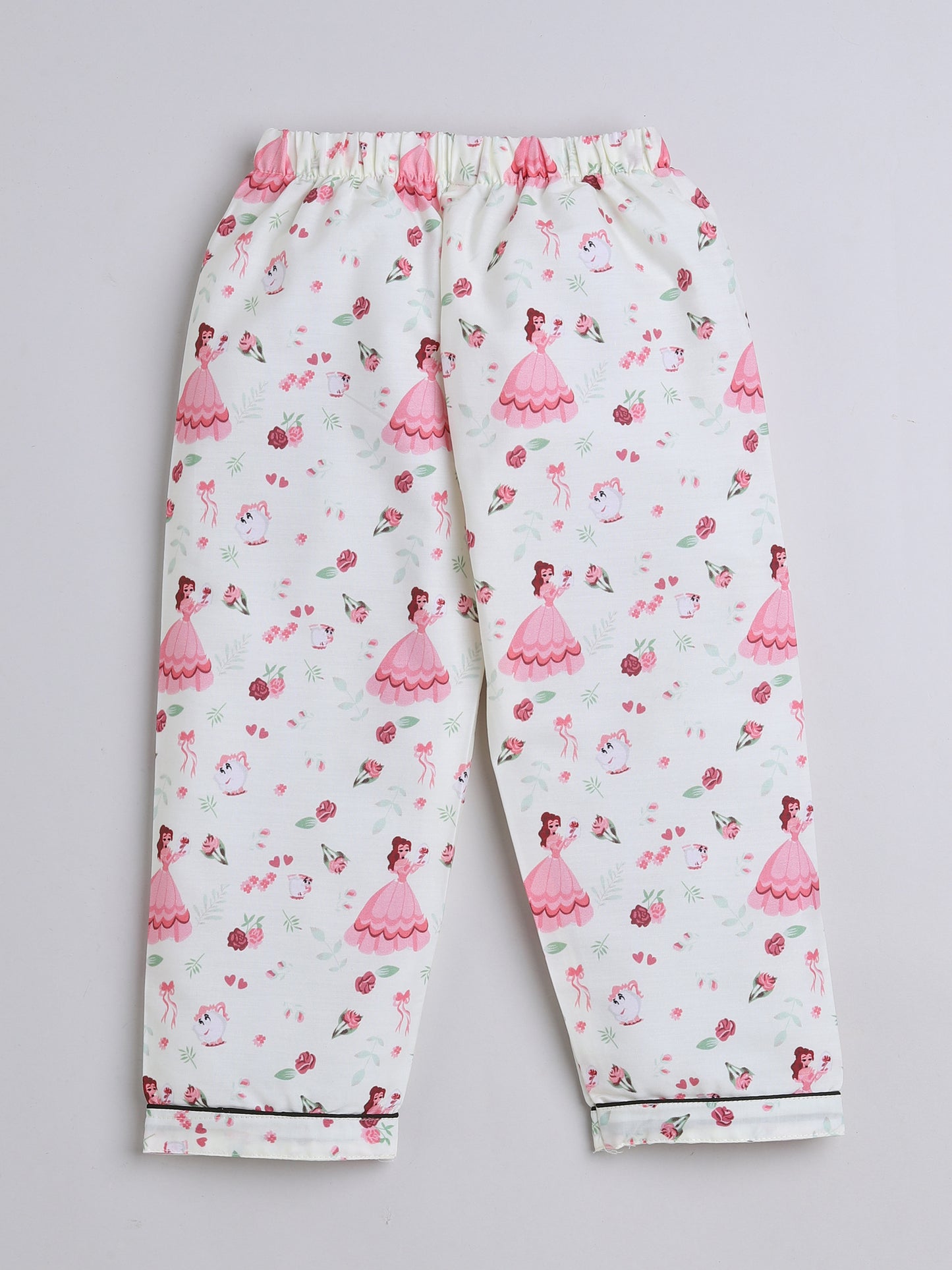 3/4 Sleeves Queen Printed Night Suit Set White