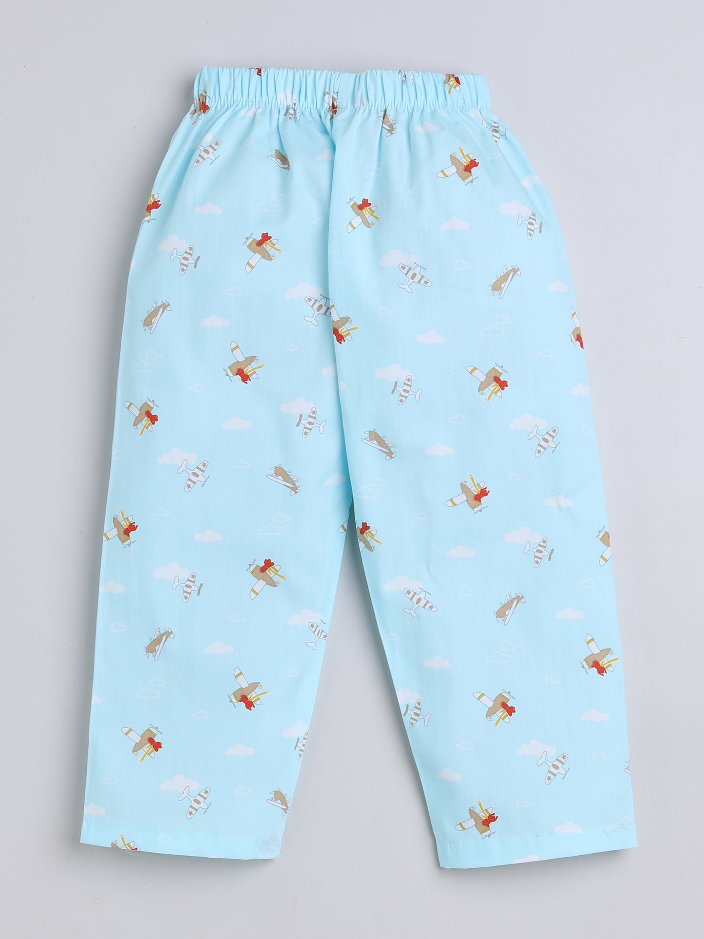 Half Sleeves Airoplane Printed Night Suit Set Blue