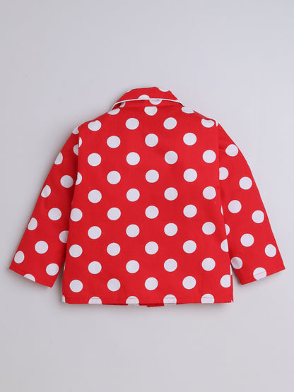 The Magic Wand Half Sleeves Polka Dot  Print Night Suit Set Red