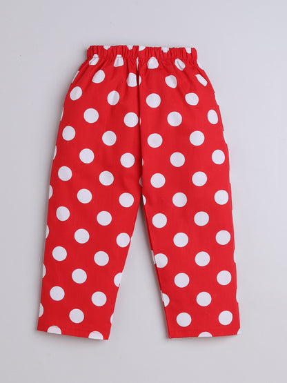 The Magic Wand Half Sleeves Polka Dot  Print Night Suit Set Red