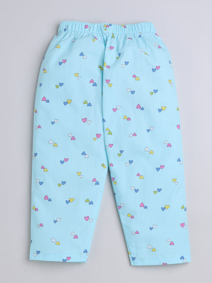 Half Sleeves Heart Shaped Print Night Suit Set Blue