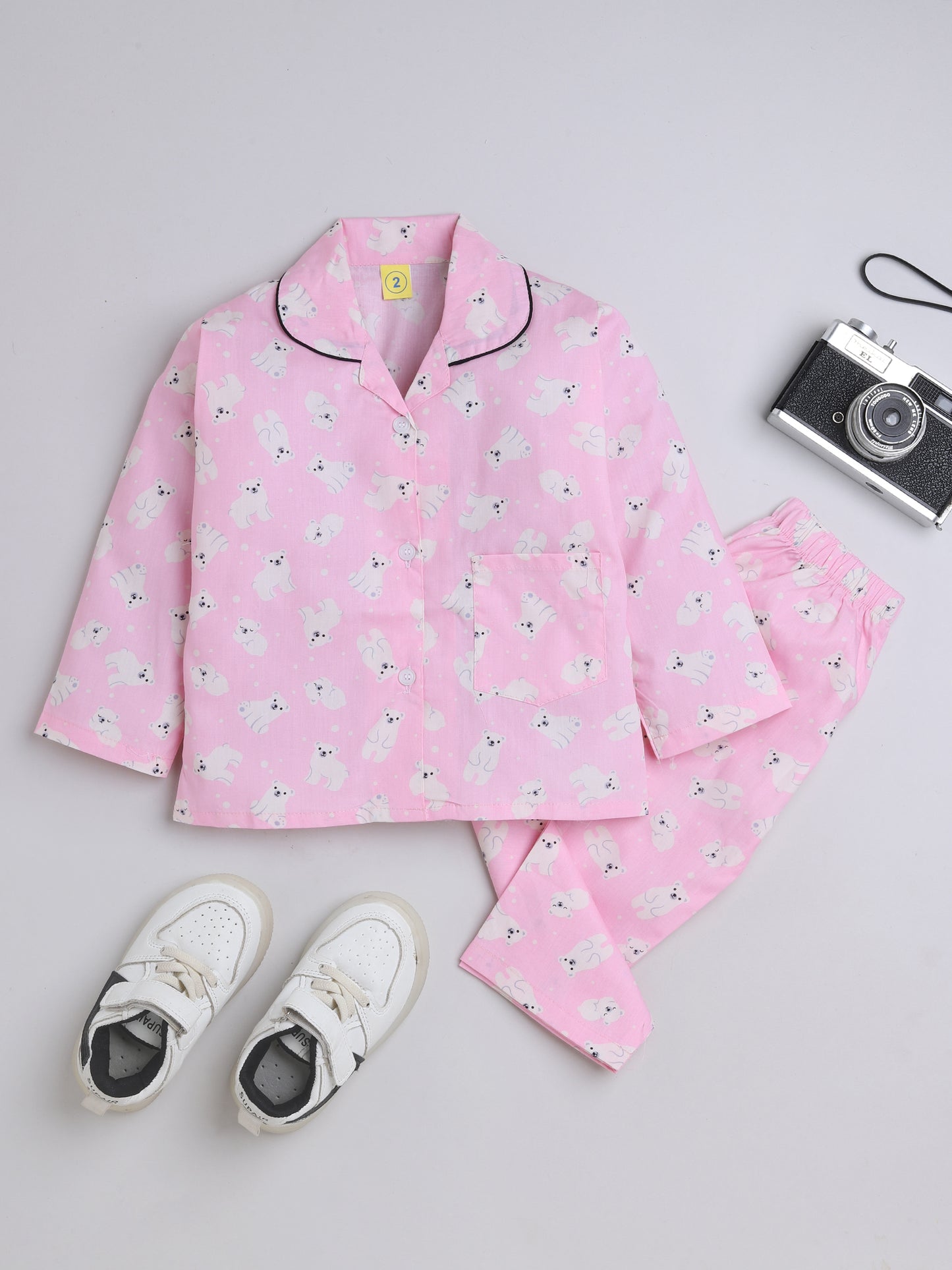 Half Sleeves Puppy Printed Night Suit Set Pink