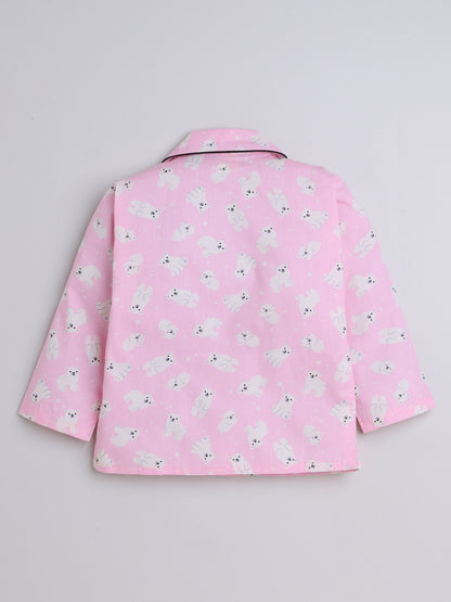 Half Sleeves Puppy Printed Night Suit Set Pink