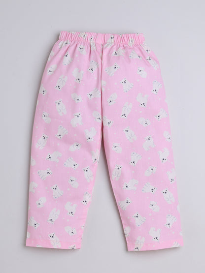 Half Sleeves Puppy Printed Night Suit Set Pink