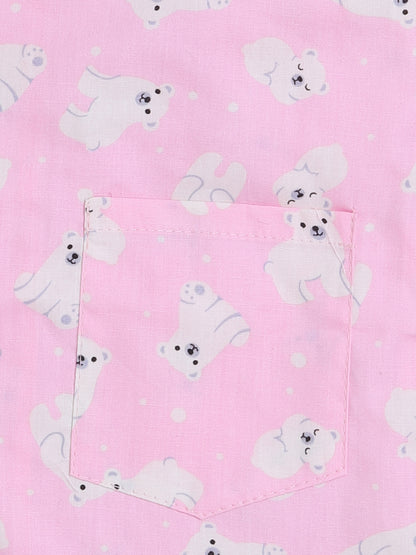 Half Sleeves Puppy Printed Night Suit Set Pink