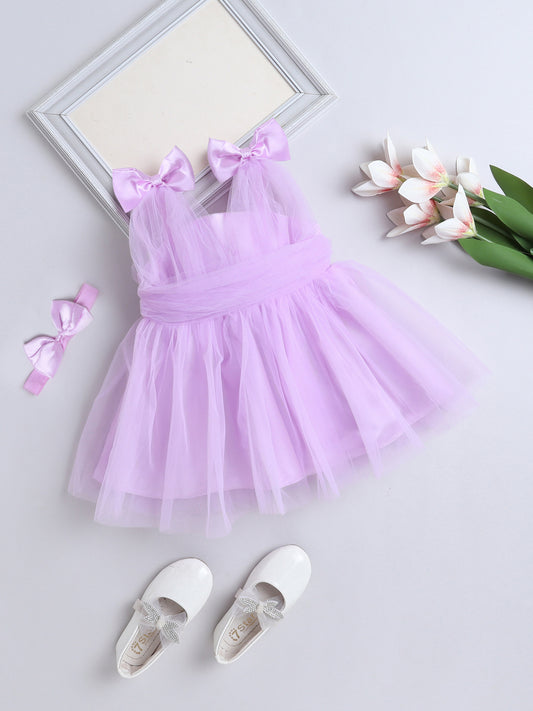 Sleeveless Bow Detailed Dress With Headband - Lavender