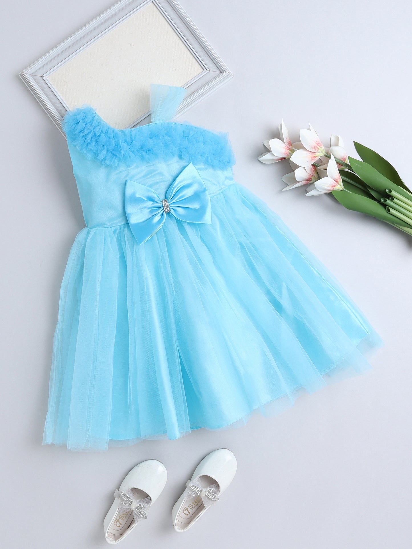 One Shoulder Bow Detailed Dress - Blue