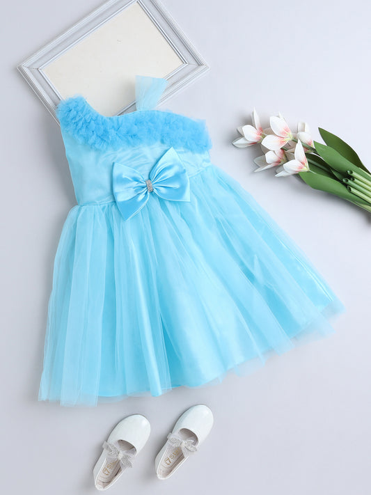 One Shoulder Bow Detailed Dress - Blue