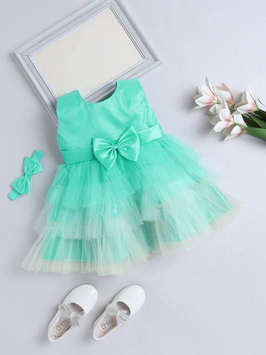 The Magic Wand Sleeve Tiered Bow Details Dresss With Headband - Aqua Blue