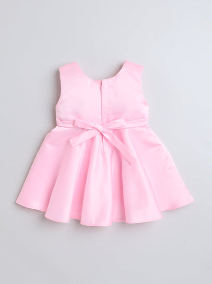 The Magic Wand Sleeveless Bow Embelished Fit & Flare Party Dress For Girls Baby Pink