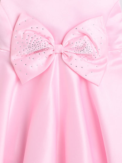 The Magic Wand Sleeveless Bow Embelished Fit & Flare Party Dress For Girls Baby Pink